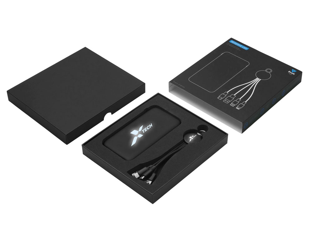 Набор из внешнего акуумулятора и универсального кабеля с подсветкой лого Reserve LED, 10000mAh, черный-1