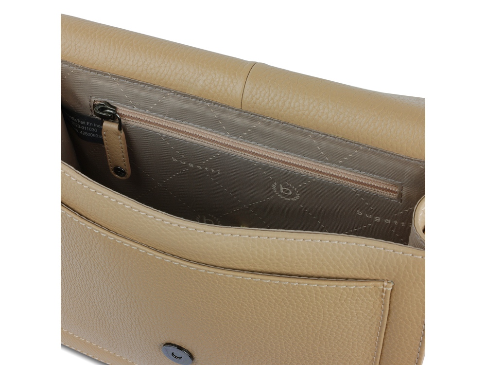 Сумка через плечо женская BUGATTI Elsa, песочного цвета, воловья кожа/полиэстер, 25х8,5х20 см-4