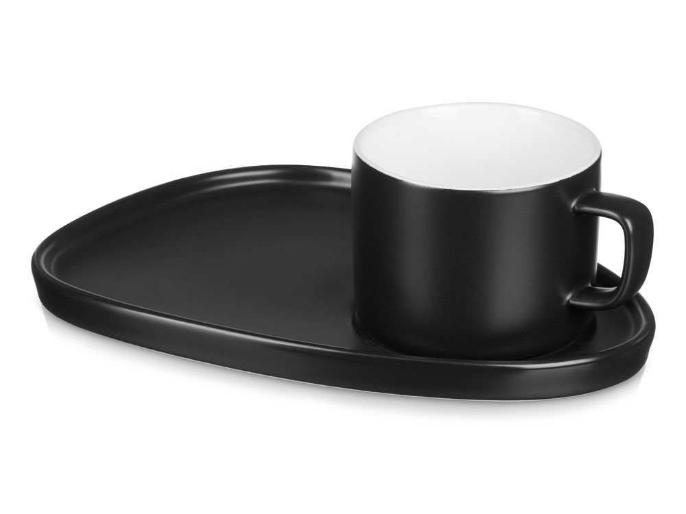 Чайная пара Brighton : блюдце овальное, чашка, коробка, черный-0