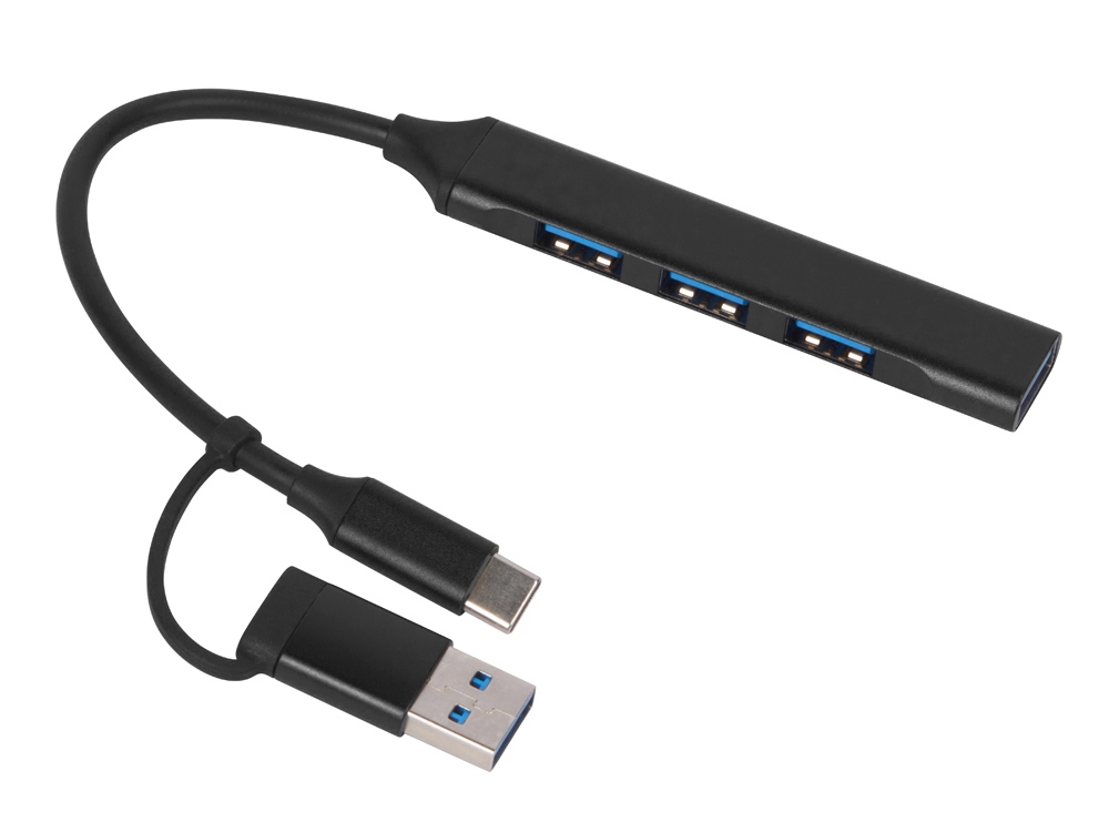 USB-хаб Link с коннектором 2-в-1 USB-C и USB-A, 2.0/3.0, черный-0
