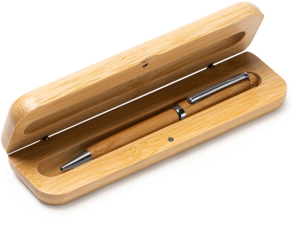 Ручка шариковая BODONI из бамбука в футляре, бежевый-1
