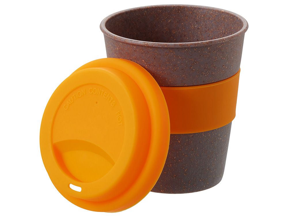 Стакан с силиконовой крышкой Cafe, оранжевый-2