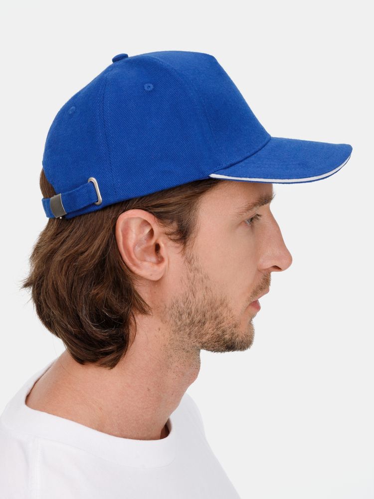 Бейсболка Long Beach, ярко-синяя с белым-4