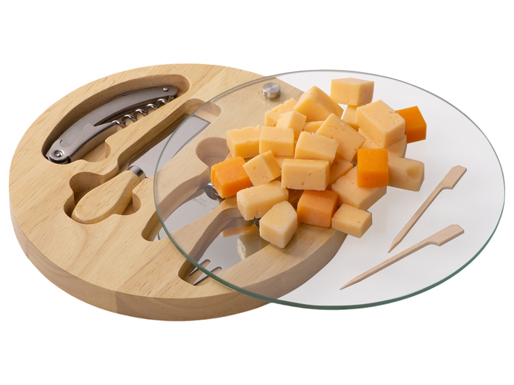 Набор для сыра Rendezvous круглый, со стеклянной крышкой-0