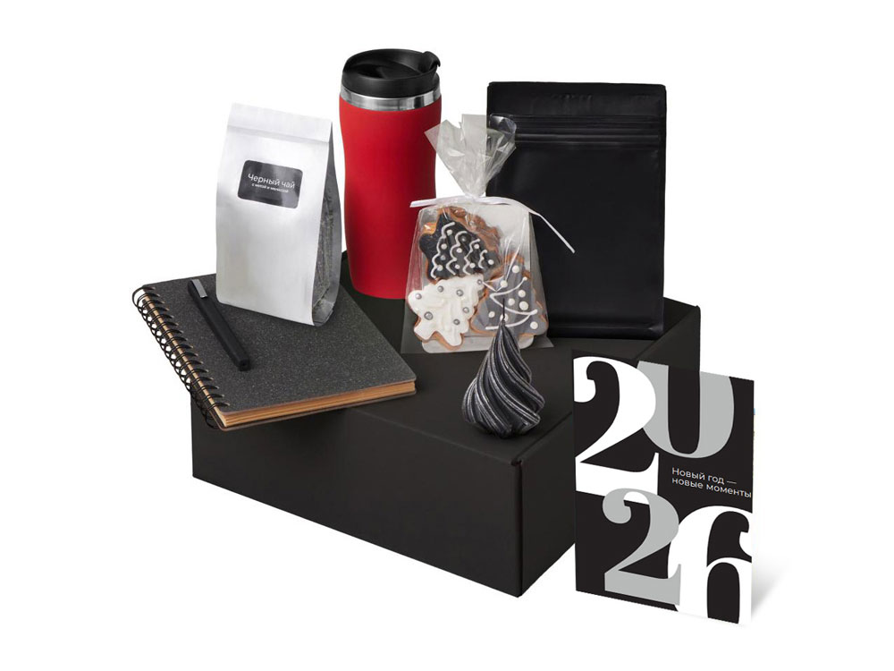 Подарочный набор c термокружкой, чаем, кофе и блокнотом, красный-1