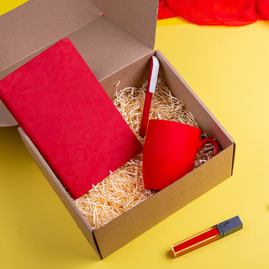Набор подарочный RUBY BABE: бизнес-блокнот, ручка, кружка, коробка, стружка, красный, красный-1