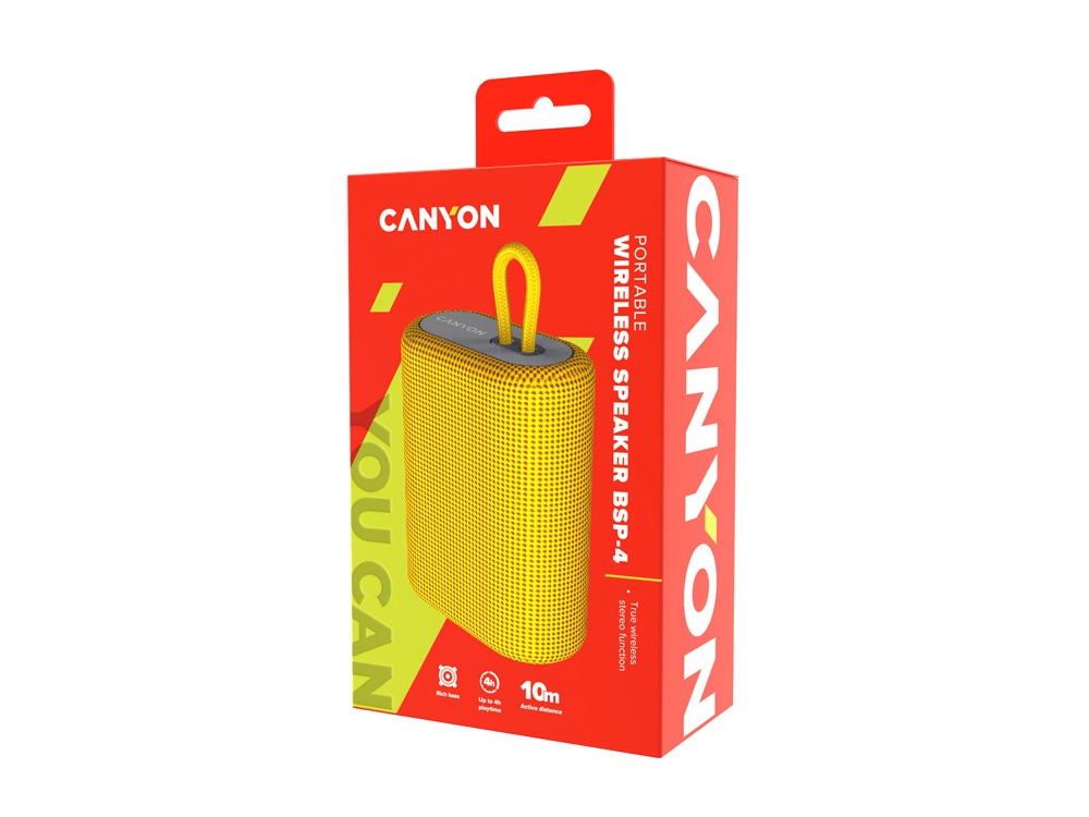 Портативная беспроводная колонка Canyon BSP-4, 5W, 1200mAh, желтая-3