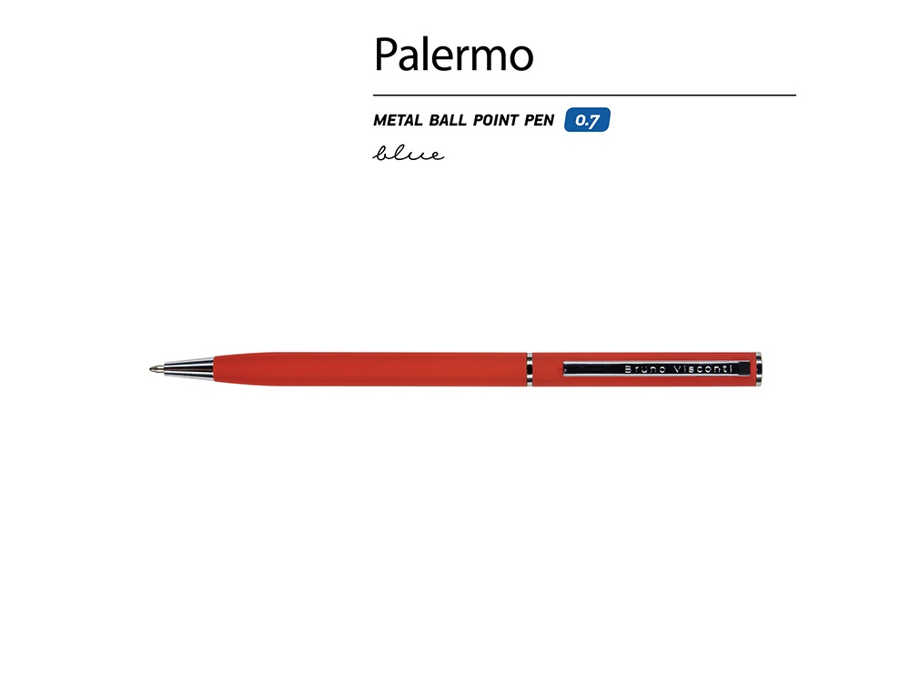 Ручка шариковая автоматическая BrunoVisconti® PALERMO цвет корпуса красный, soft-touch, 0.7 мм-1