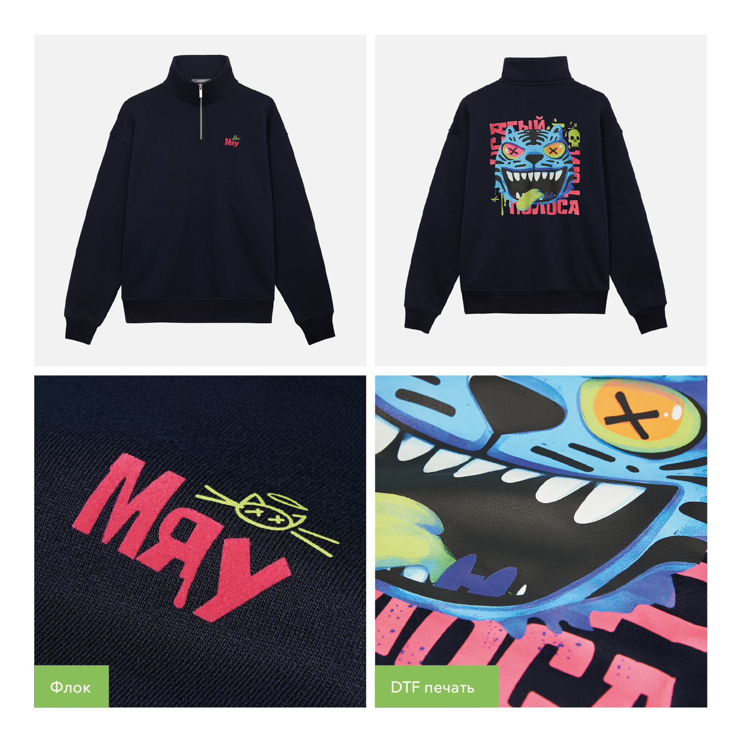 Толстовка на молнии унисекс Флоу (Flow), темно-синяя-12