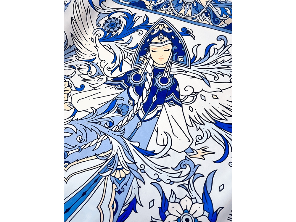 Платок Царевна-Лебедь 100% шелк, синий-2