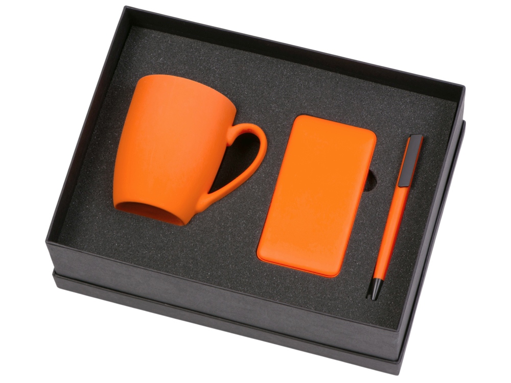 Подарочный набор c кружкой, пластиковой ручкой и повербанком С2, 10000 mAh, оранжевый-1