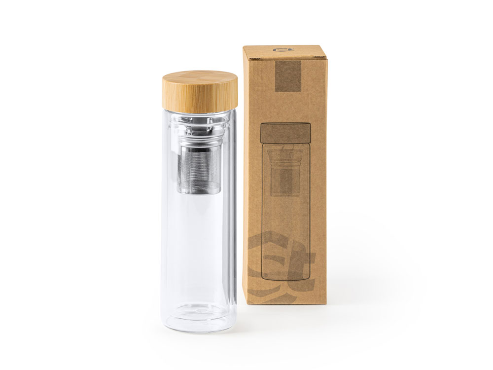 Бутылка SAOKO из боросиликатного стекла 420 мл, прозрачный/натуральный-1