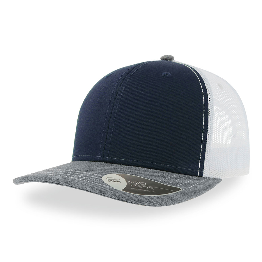 Бейсболка SONIC, 6 клиньев, пластиковая застежка, темно-синий, серый, белый-0