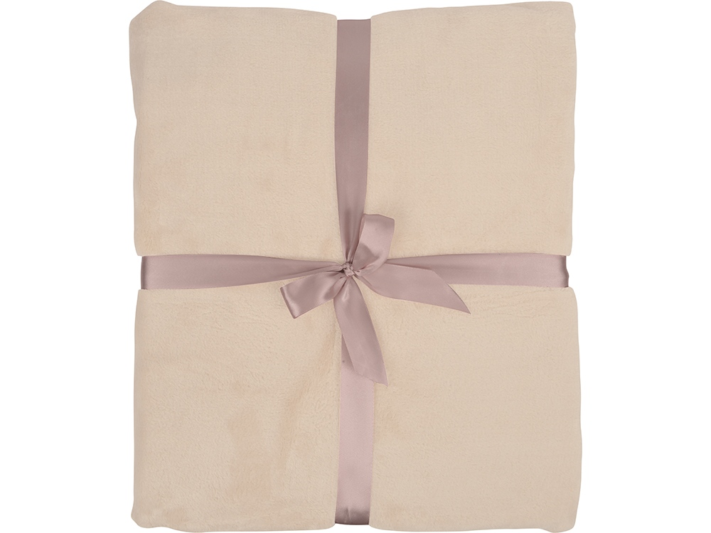 Плед флисовый Natty из переработанного пластика, бежевый с розовой лентой-2