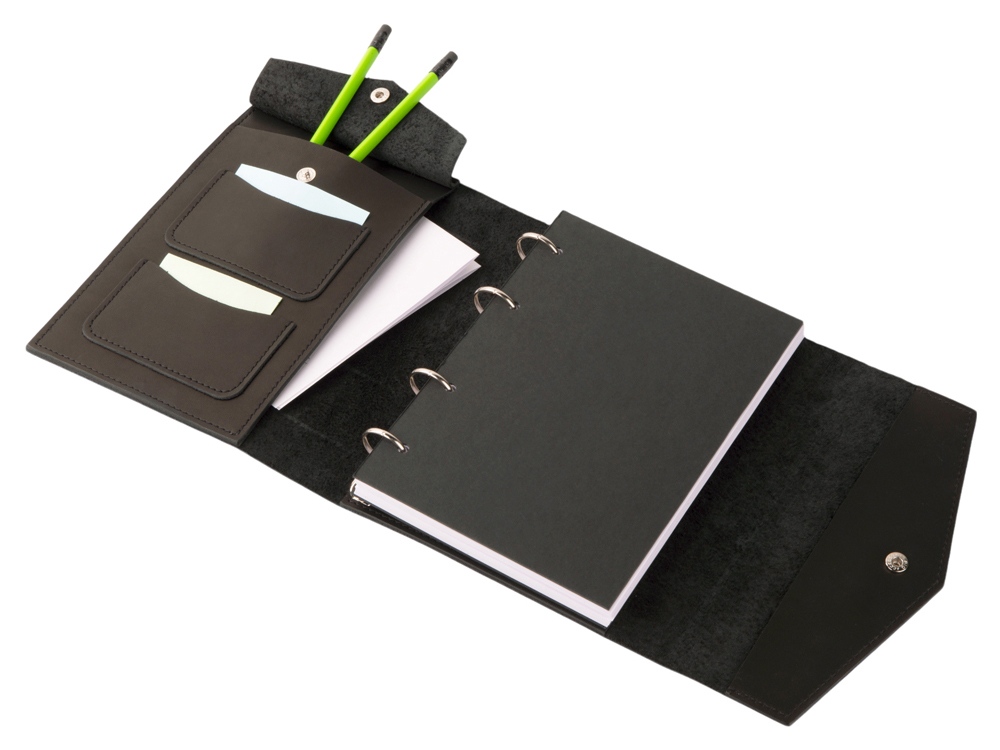 Блокнот кожаный А5 на кольцах, черный-8