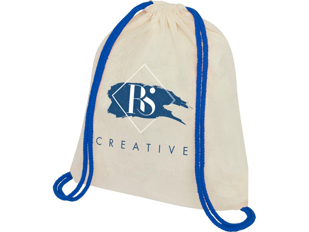 Рюкзак со шнурком Oregon, имеет цветные веревки, изготовлен из хлопка 100 г/м2, бежевый/синий-3