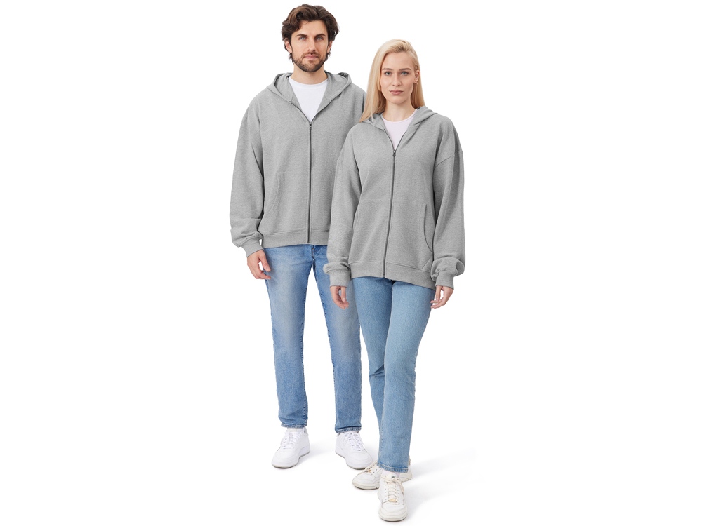Толстовка оверсайз с капюшоном на молнии Monaco, серый меланж-8