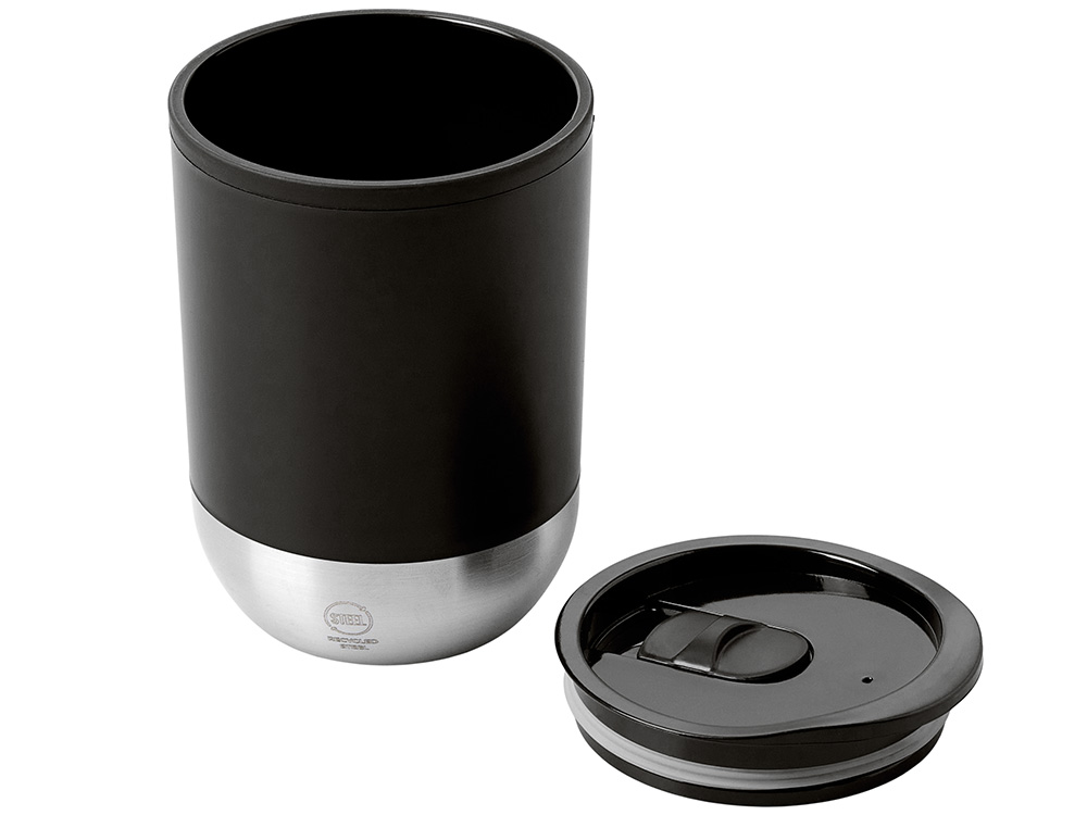 Термокружка LINDE с двойными стенками из переработанного полипропилена, черный-1