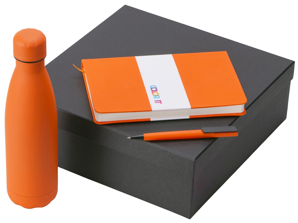 Подарочный набор c блокнотом C3, ручкой и термобутылкой, оранжевый-0
