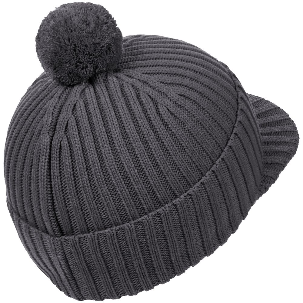 Вязаная шапка с козырьком Peaky, серая (антрацит)-2
