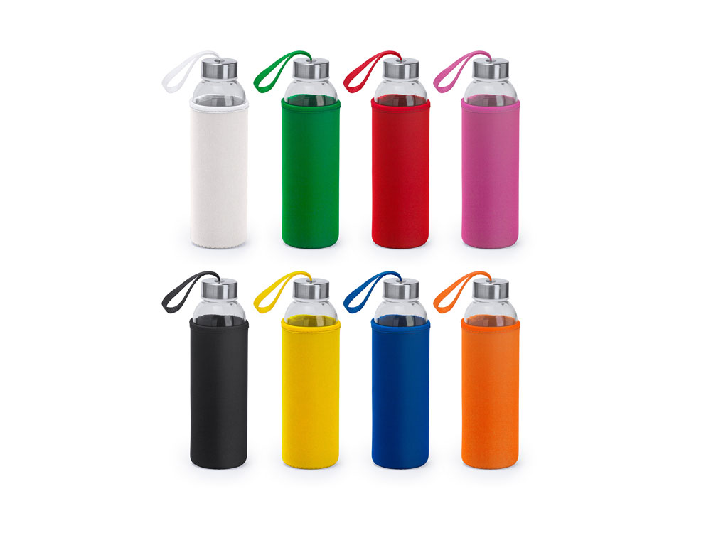 Бутылка стеклянная CAMU в чехле из неопрена, 500 мл, прозрачный/желтый-2