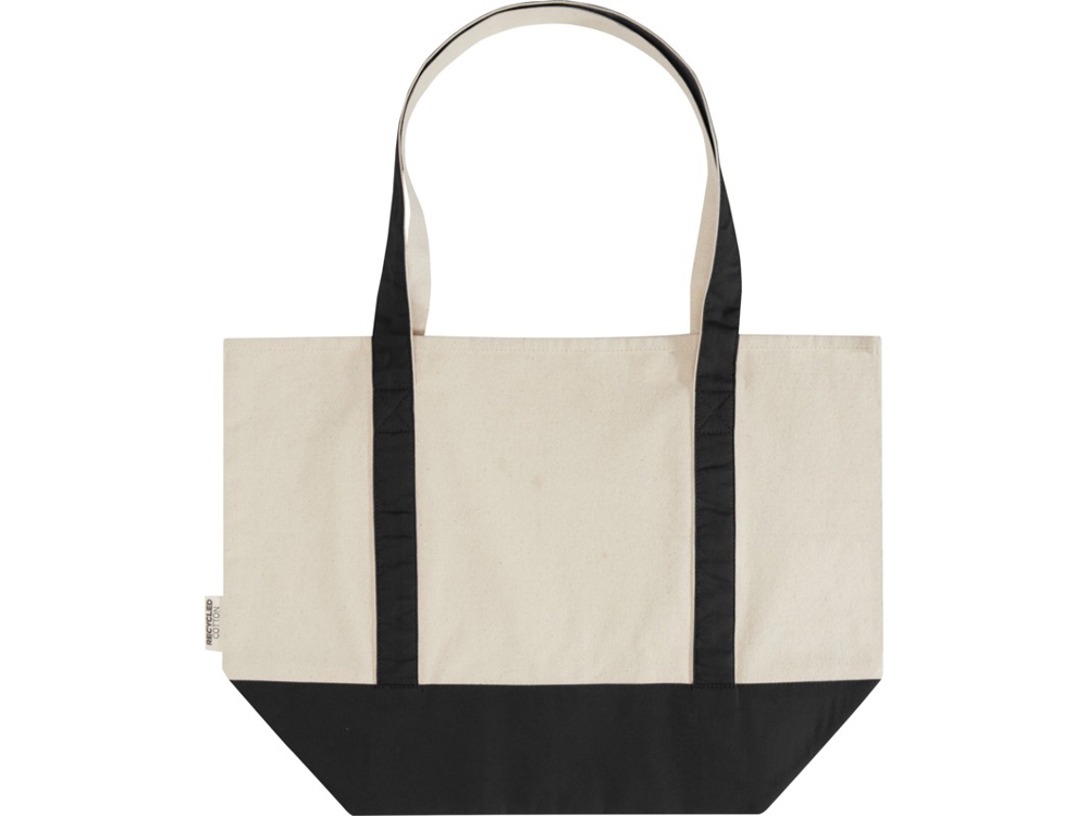 Sam эко- сумка из переработанного хлопка, сертифицированного согласно GRS, плотностью 320 г/м² - сплошной черный / Натуральный-2