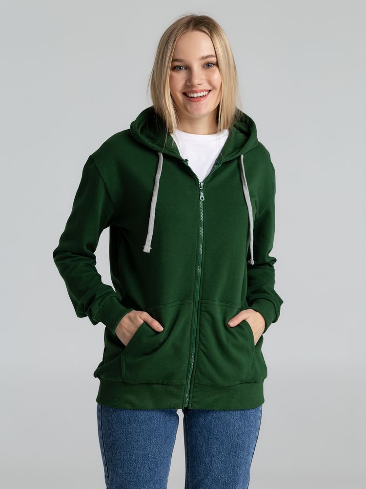 Толстовка с капюшоном на молнии Unit Siverga Heavy, темно-зеленая-5