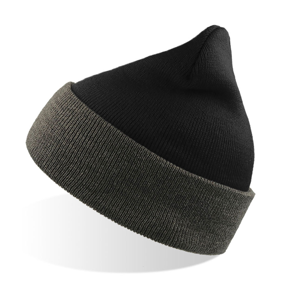 Шапка вязаная двойная Wind с отворотом, серый, черный-0