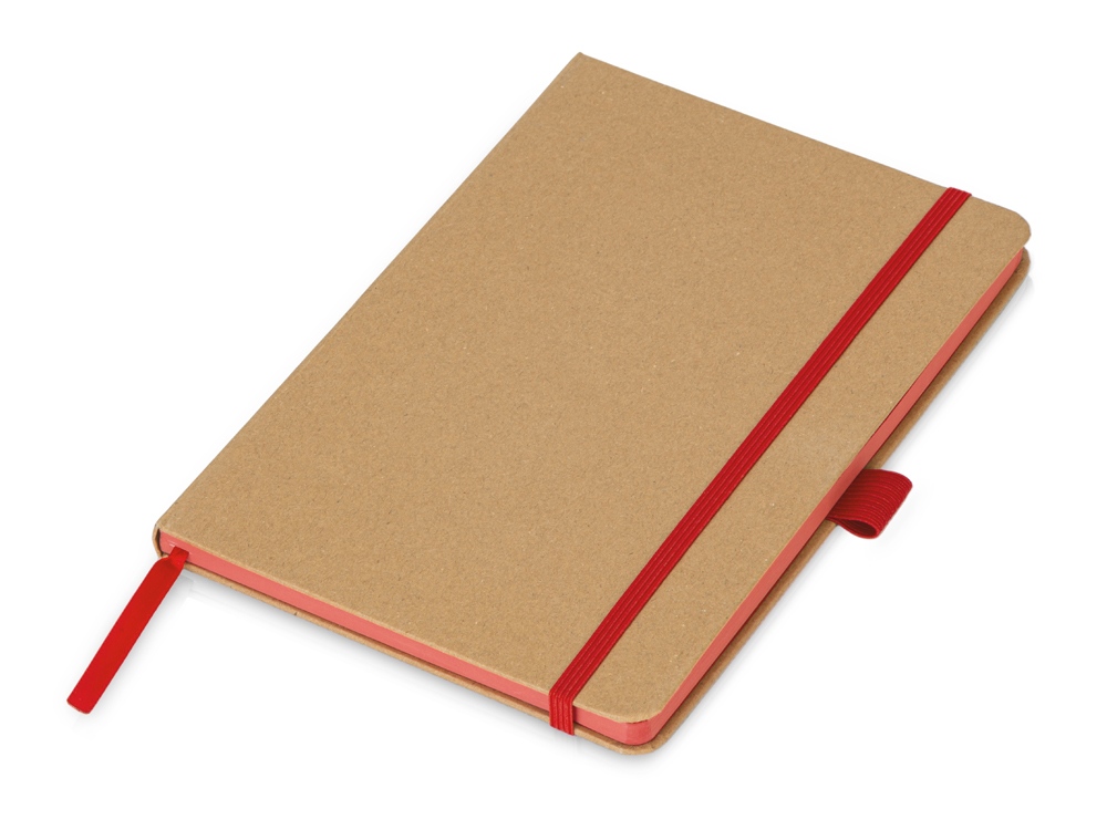 Блокнот A5 Sevilia Color, твердая обложка из крафта, 80 листов, цветной срез и форзац, натуральный/красный-0