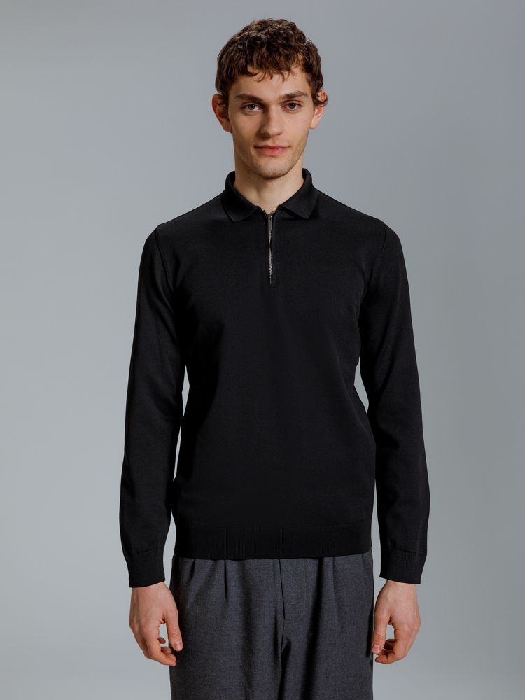 Рубашка поло мужская с длинным рукавом Terrazzo, черная-0