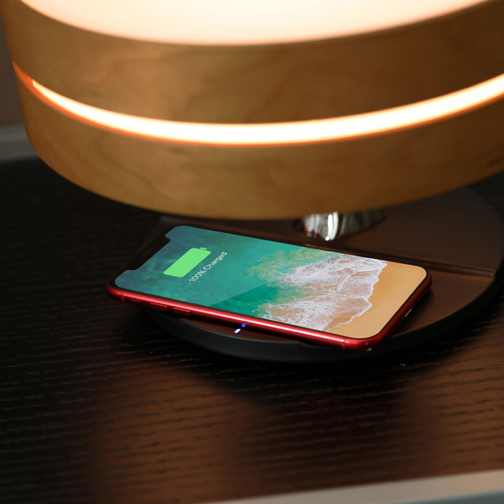 Интерьерная лампа с колонкой и беспроводной зарядкой Aronda, Коричневый-1