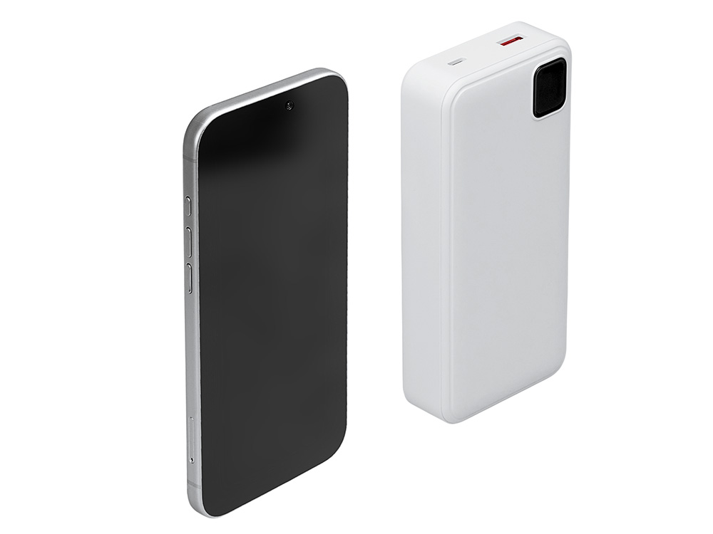 Внешний аккумулятор со встроенными кабелями Фрэйм Про, быстрая зарядка, 20000мач, белый-1