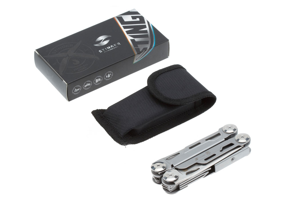 Мультитул Stinger, 105x45 мм, 12 функций, сталь, серебристый, в комплекте нейлоновый чехол-4