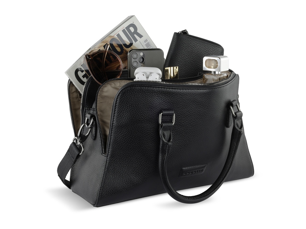 Сумка женская BUGATTI ЭЛЬЗА | ELSA, чёрная, воловья кожа/полиэстер, 32х13х22 см-9