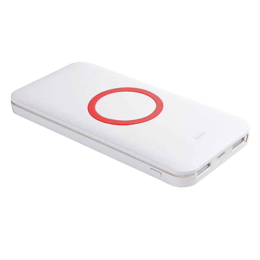 Универсальный аккумулятор с функцией беспроводной зарядки SATURN,белый с красным,15х7,3х1,2с, белый, красный-1