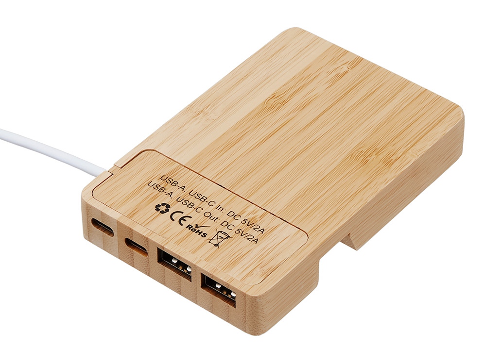 USB хаб Memo, 2*USB, 2*Type C, бамбук-5