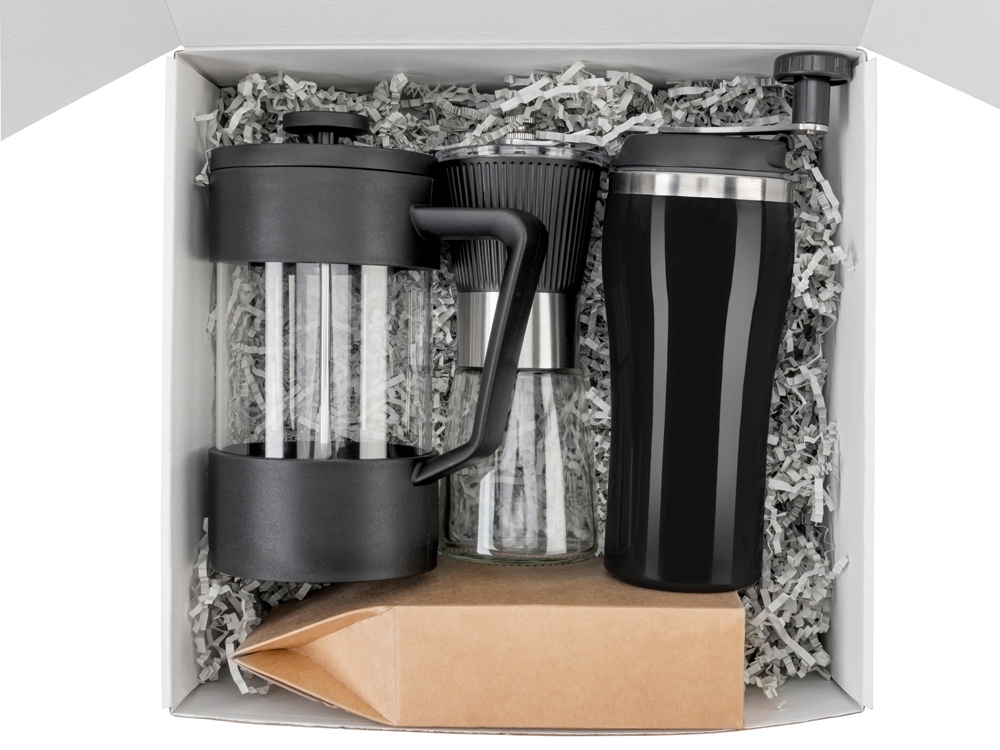 Подарочный набор с кофе, кружкой и френч-прессом Бодрое утро 2.0, черный-2