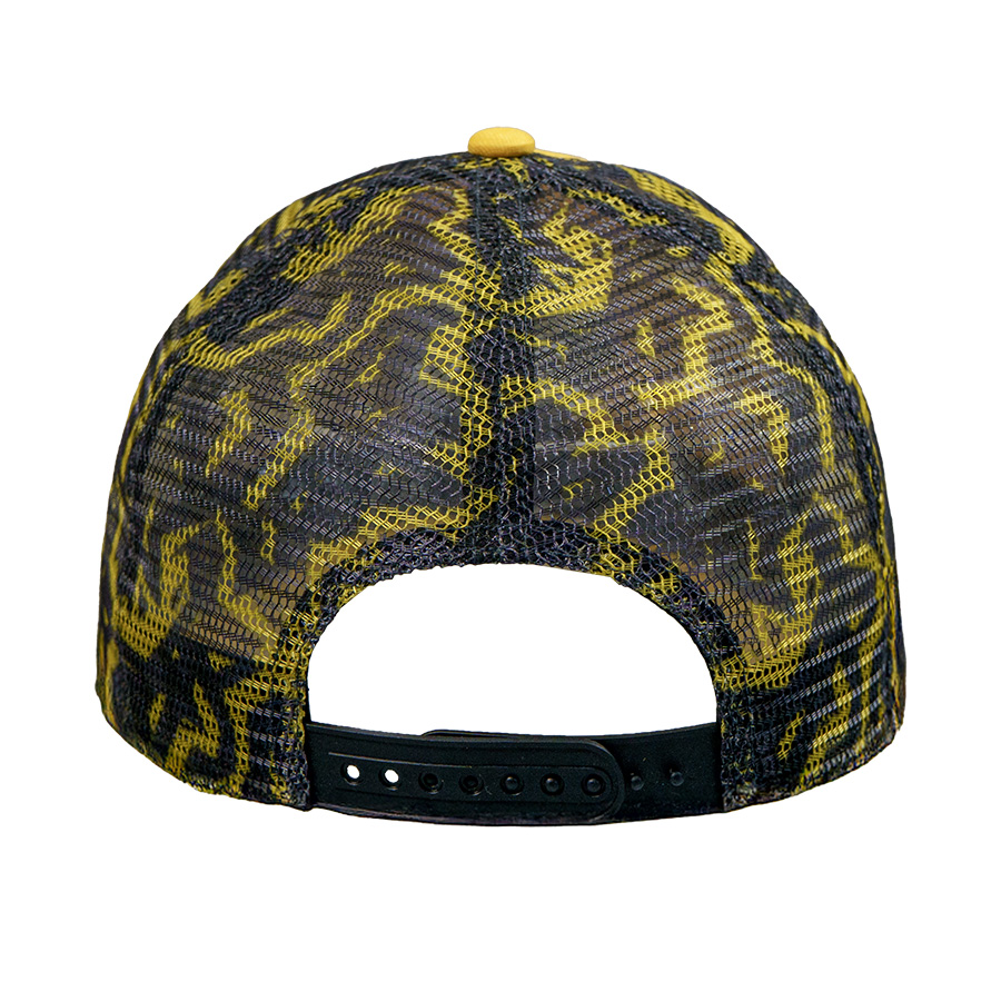 Образец бейсболка CUSTOM MERCH, 6 клиньев, пластиковая застёжка, черный, желтый-5