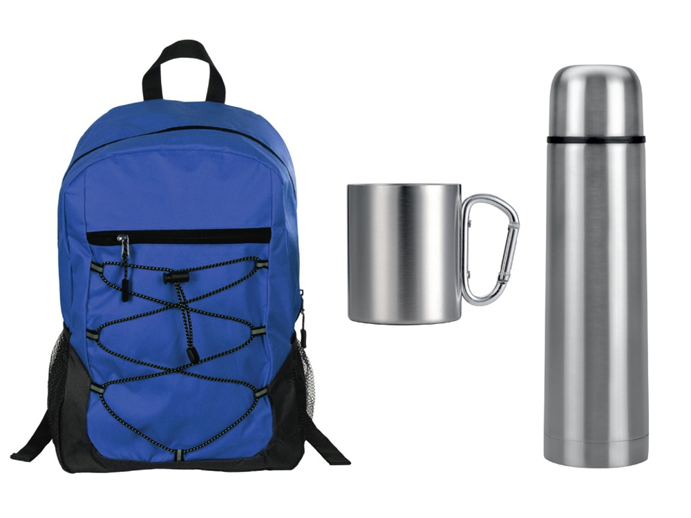 Подарочный набор с термосом и кружкой, серебристый/синий-0