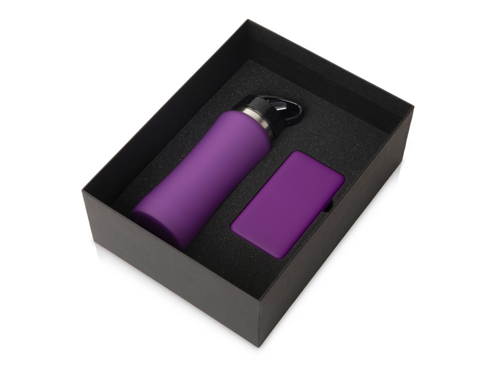 Подарочный набор с бутылкой для воды и повербанком С2, 10000 mAh, фиолетовый-0