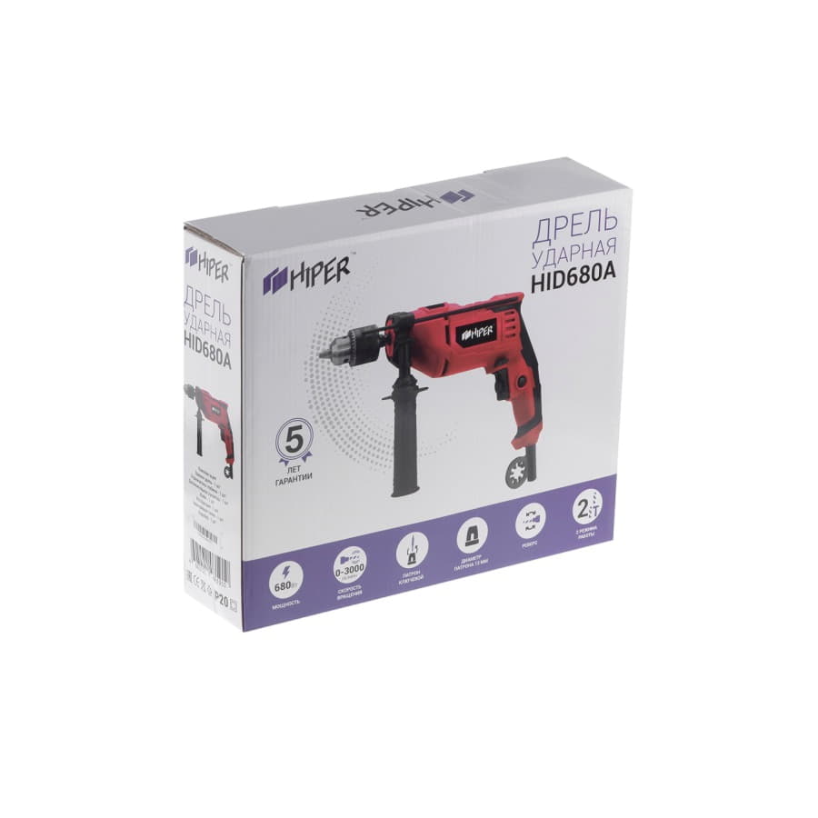 Дрель ударная HIPER HID680A, 680Вт 0 -3000об/мин, 13мм, коробка, красный-4