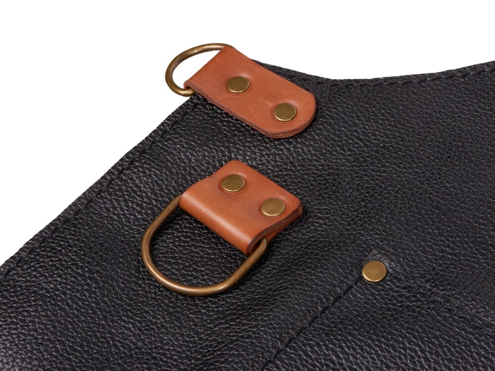 Набор: фартук из натуральной кожи в тубусе, черный с рыжими ремнями-6