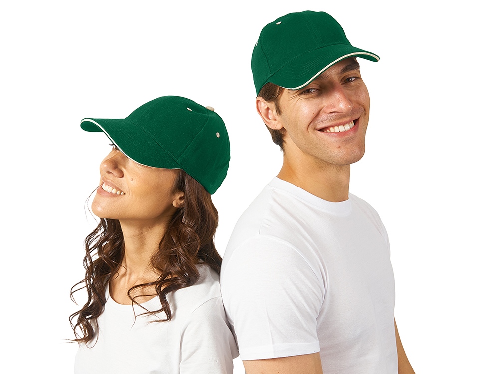 Бейсболка New Castle 6-ти панельная, зеленый/натуральный-0