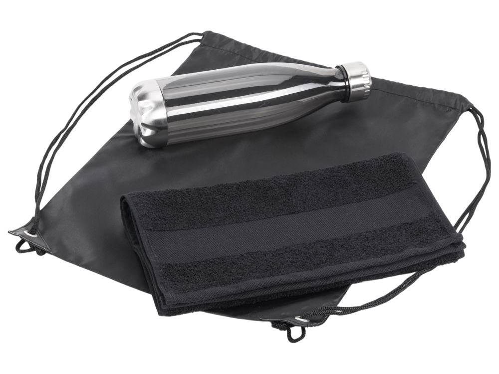 Спортивный набор с бутылкой и полотенцем Beginner, черный-2