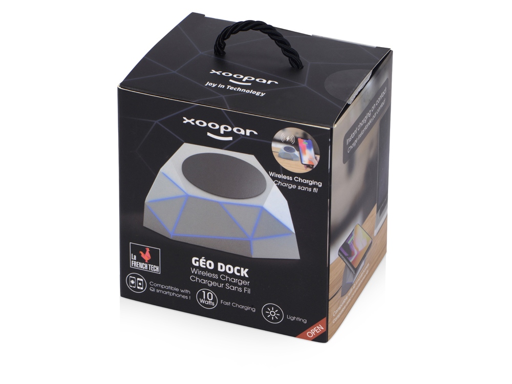 Док-станция Geo Dock с быстрой беспроводной зарядкой, серебристый с синей подсветкой. XOOPAR-10