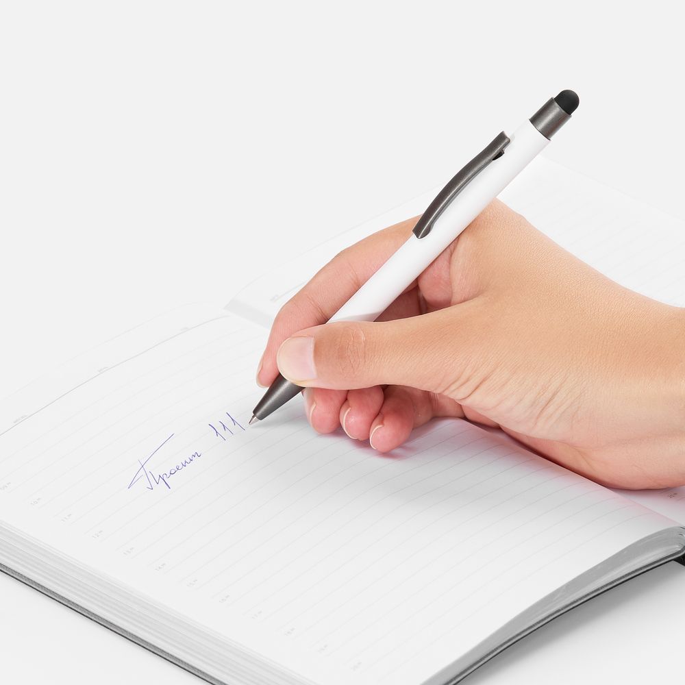 Ручка шариковая Atento Soft Touch со стилусом, белая-2