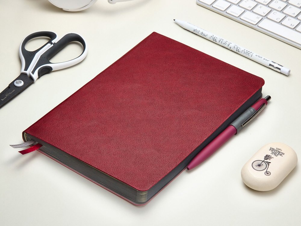 Ежедневник А5 датированный Boston 2026, бордовый с серым обрезом-11