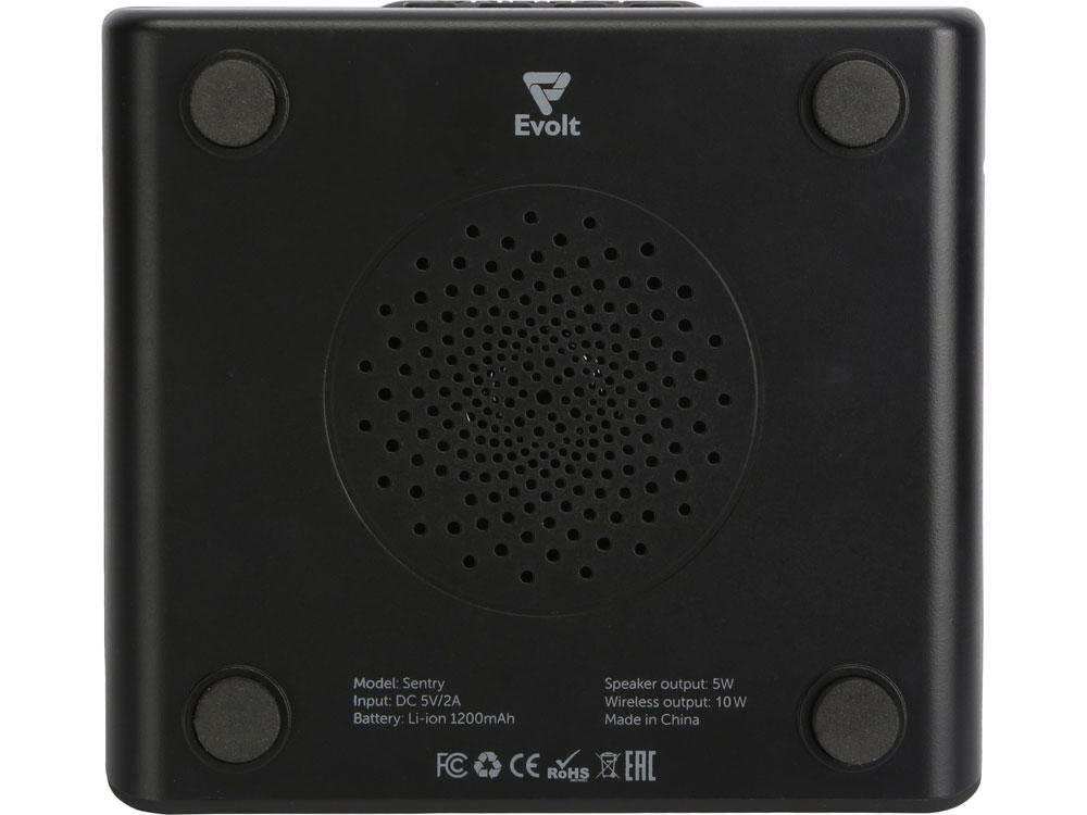 Беспроводная колонка с часами и функцией беспроводной зарядки Sentry, черный-8