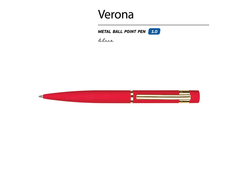 Ручка металлическая шариковая Verona, софт-тач, 1.0 мм, красный-1