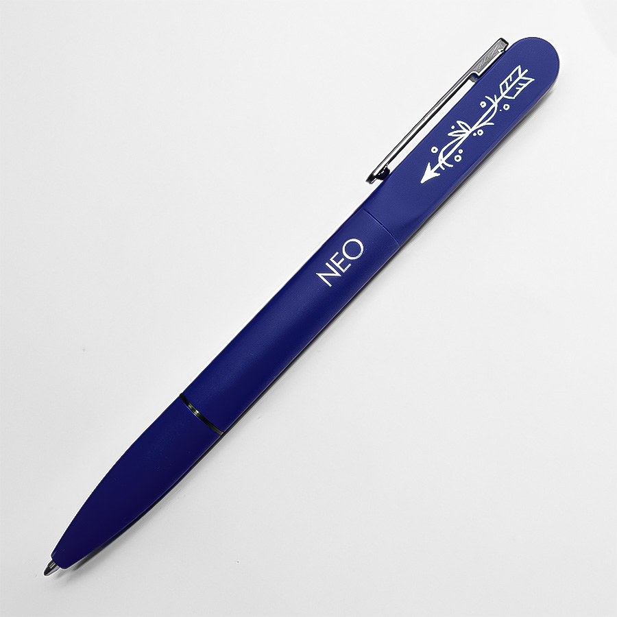 Ручка шариковая NEO с подсветкой после гравировки, soft touch, синий, серый-3